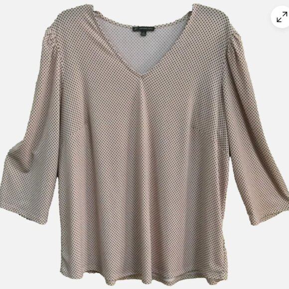 Adrianna Papell Women Plus Size 1X Knit Pullover Blouse Pink / Black polka dots - Picture 1 of 8